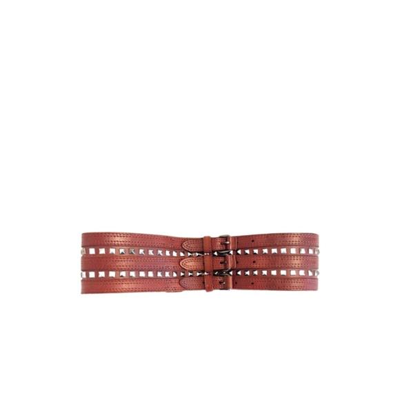 BCBGMAXAZRIA - Studded Cognac Waist Leather Belt - L
